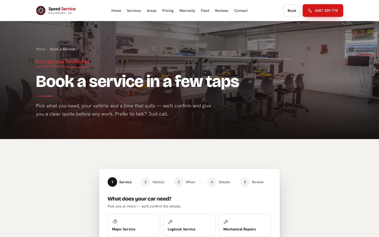 Speed Service: Booking