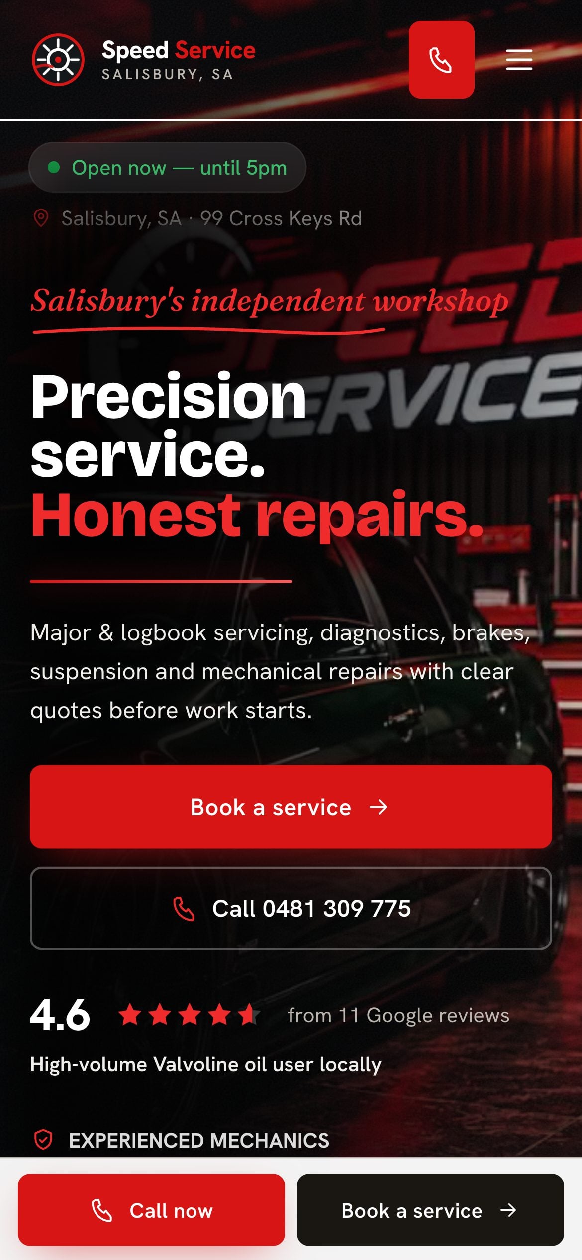 The Speed Service home page on a phone