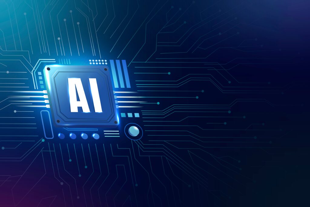 AI technology microchip representing artificial intelligence in business growth and digital transformation